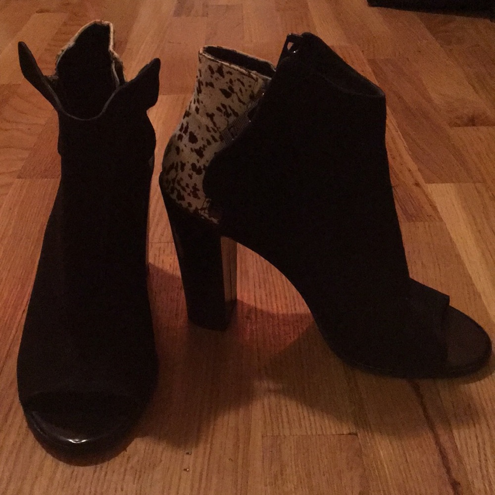Dolce Vita Black & Animal Print Open Toe Booties